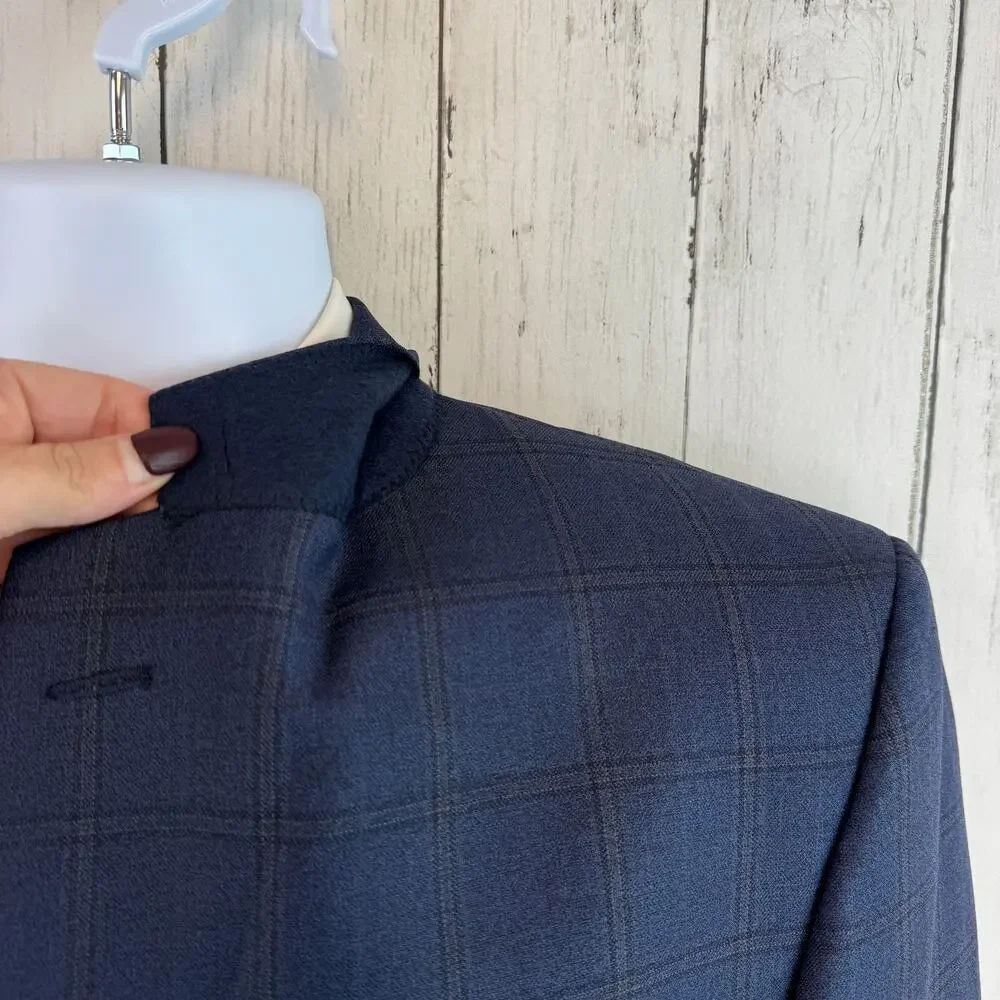 Hickey Freeman Windowpane Worsted Wool Single-Breasted Blazer Sport Size 39R